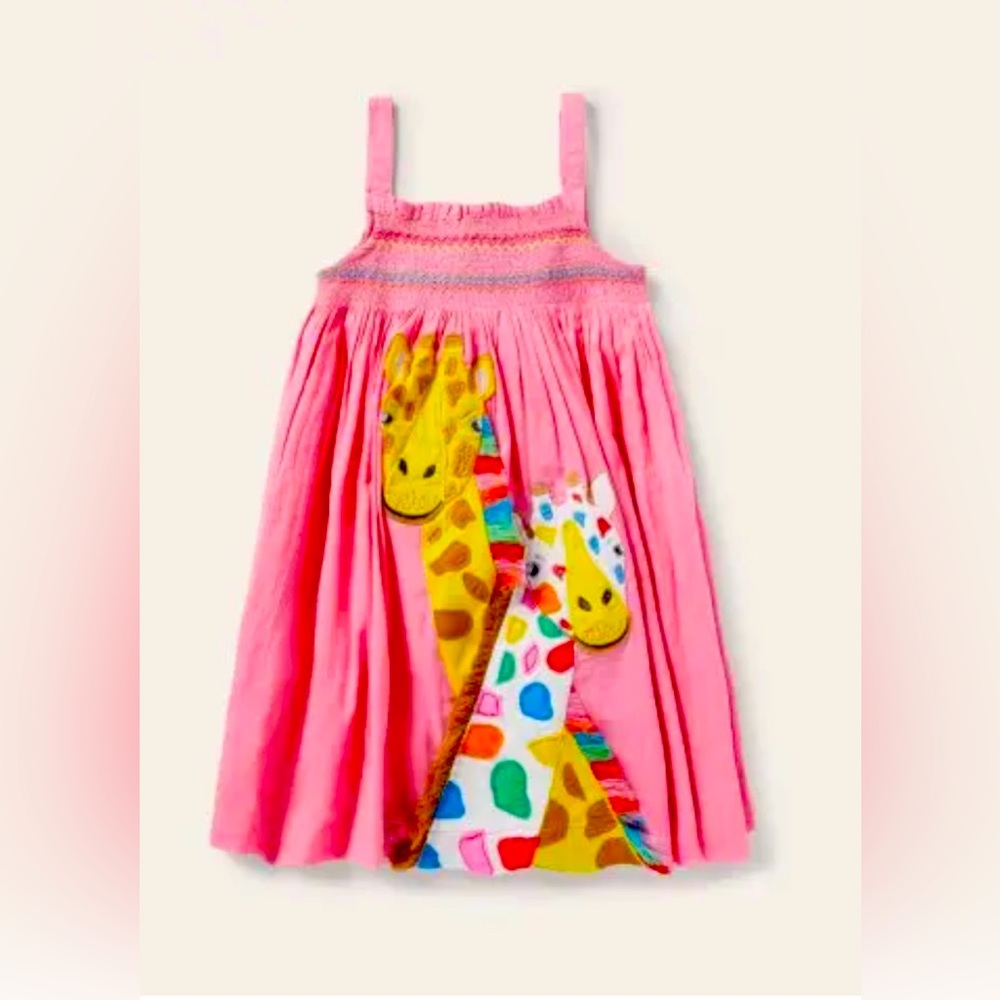 Mini Boden EUC smocked giraffe dress. SZ 5-6y